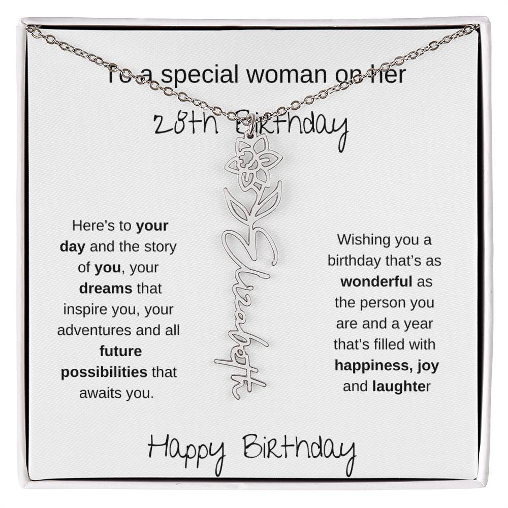 A Special Woman 28th Birthday | Flower Name Necklace
