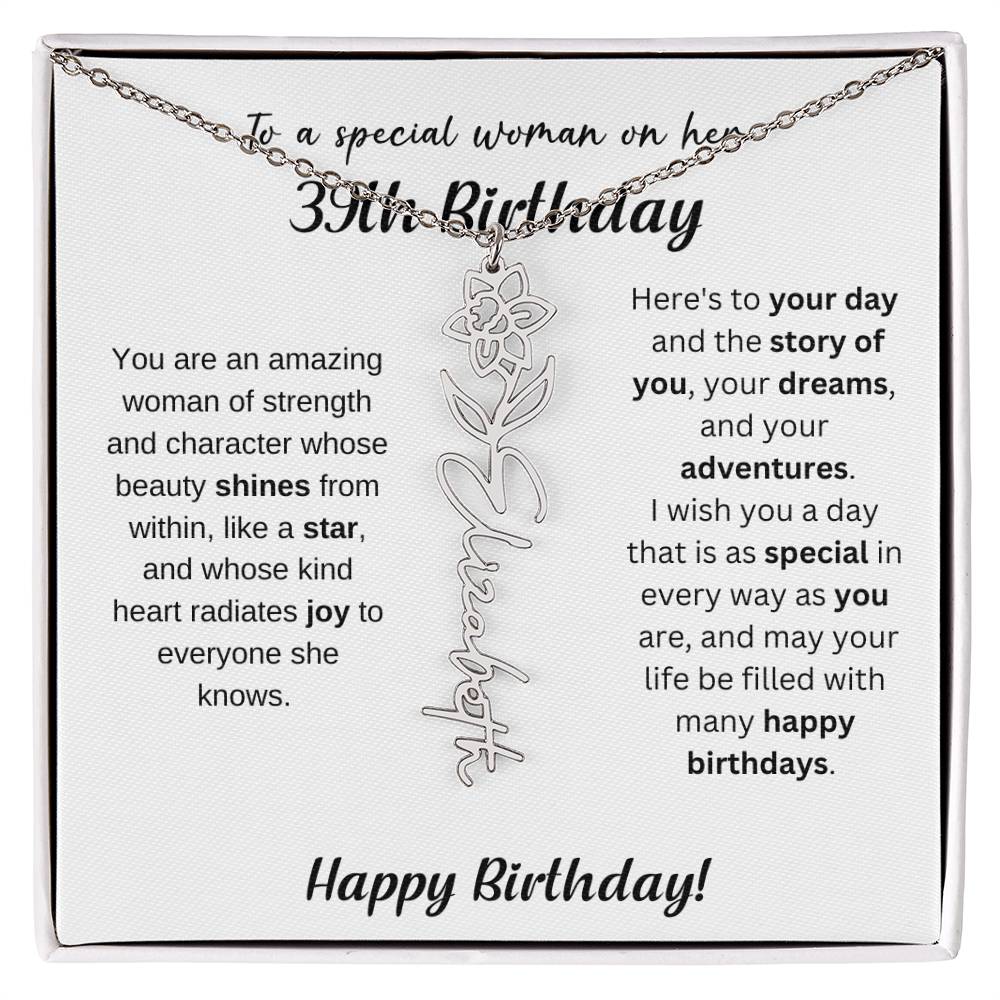 39th Birthday Gift Birthflower Necklace