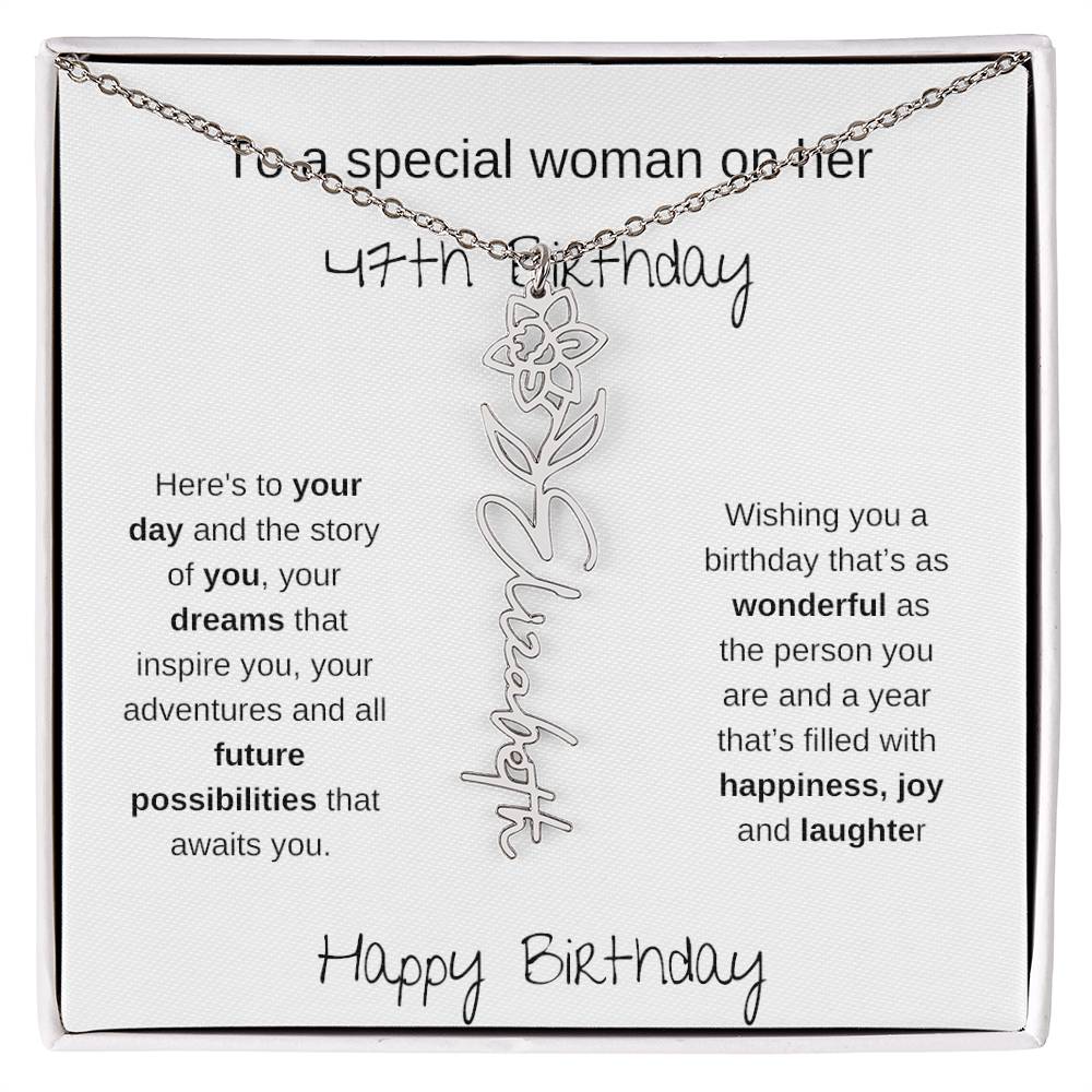 A Special Woman 47th Birthday | Flower Name Necklace