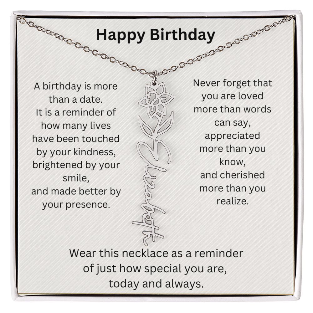 Meaningful Birthday Gift Birth Flower Name Necklace