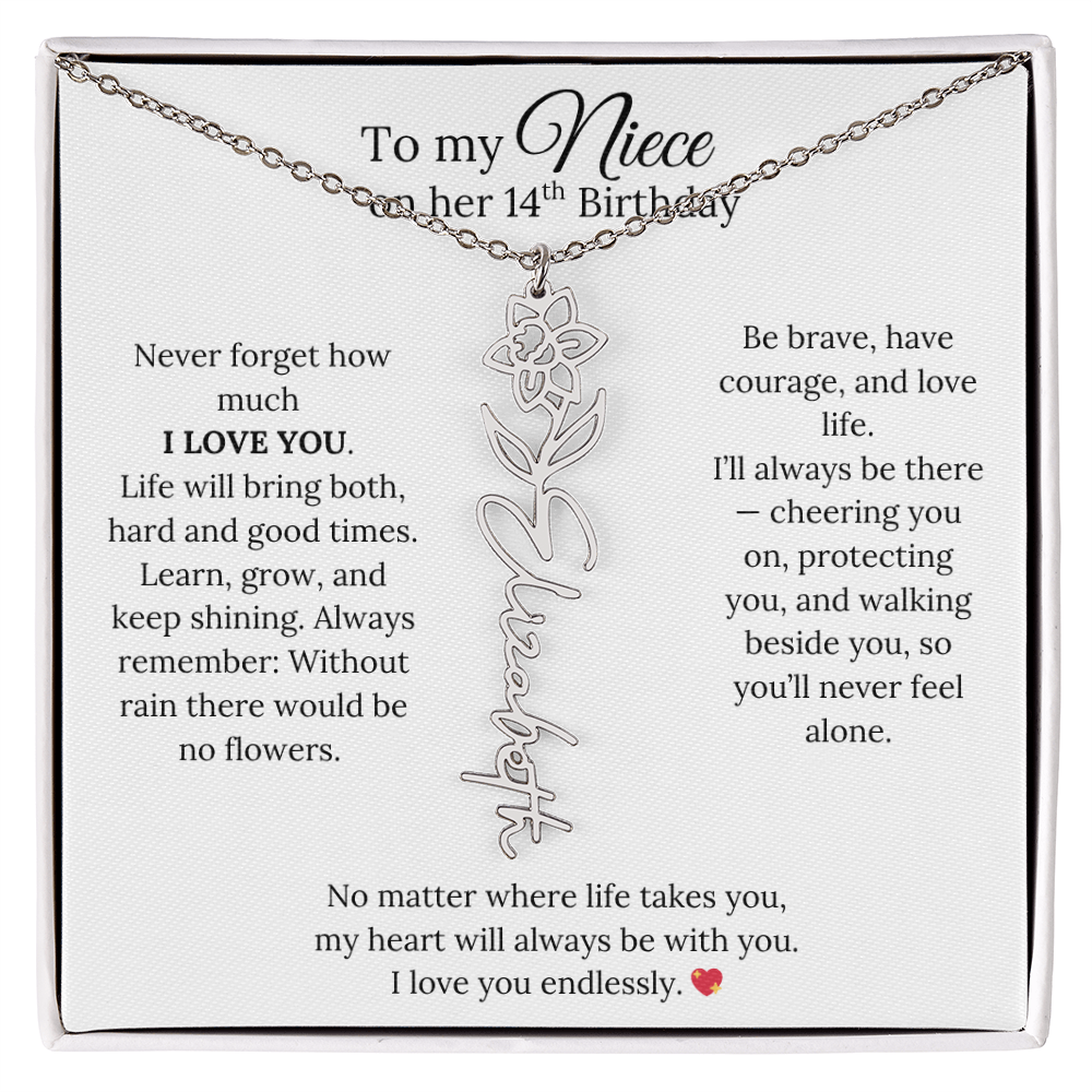 14th Birthday Gift from Aunt - Personalized Birth Flower Name Necklace