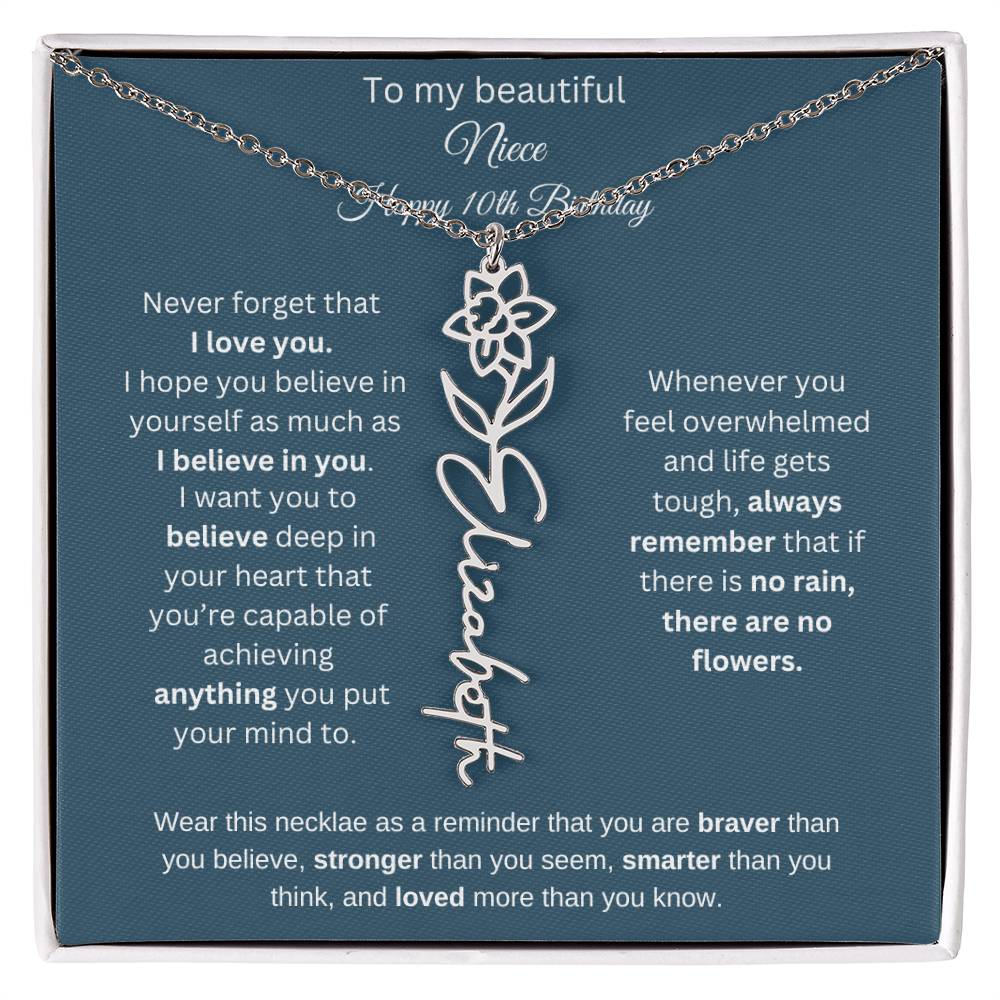 10th Birthday Name Birthflower Necklace Gift for Niece