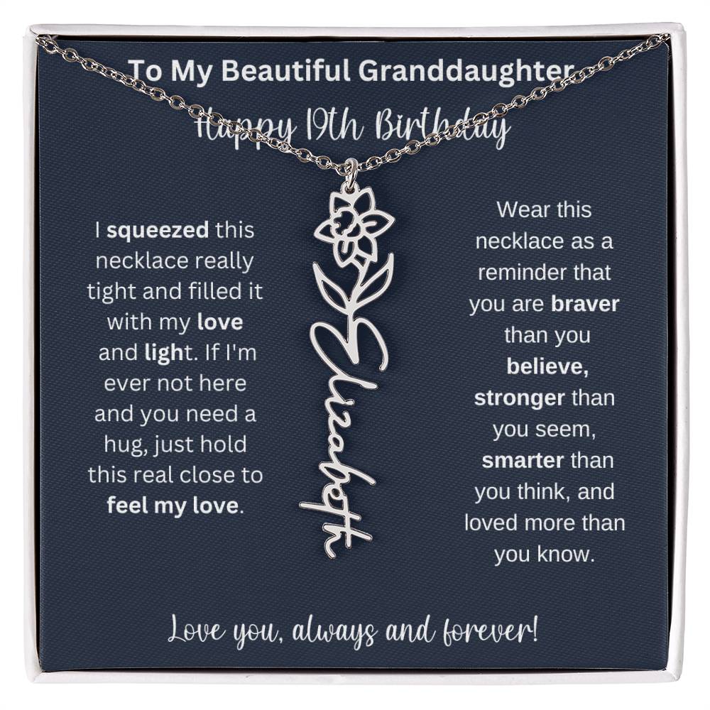 Flower Name Necklace 19th Birthday Necklace Gift To My Granddaughter