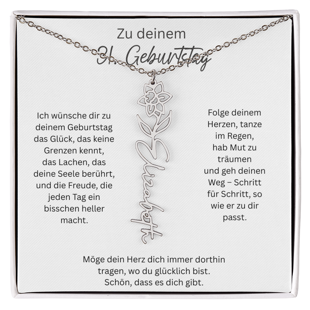 Geburtsblumen Namenskette zum 31 Geburtstag personalisiert Name Kette Gravur Geschenk