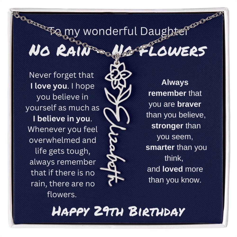No Rain - No Flower | Happy 29th Birthday | Flower Name Necklace