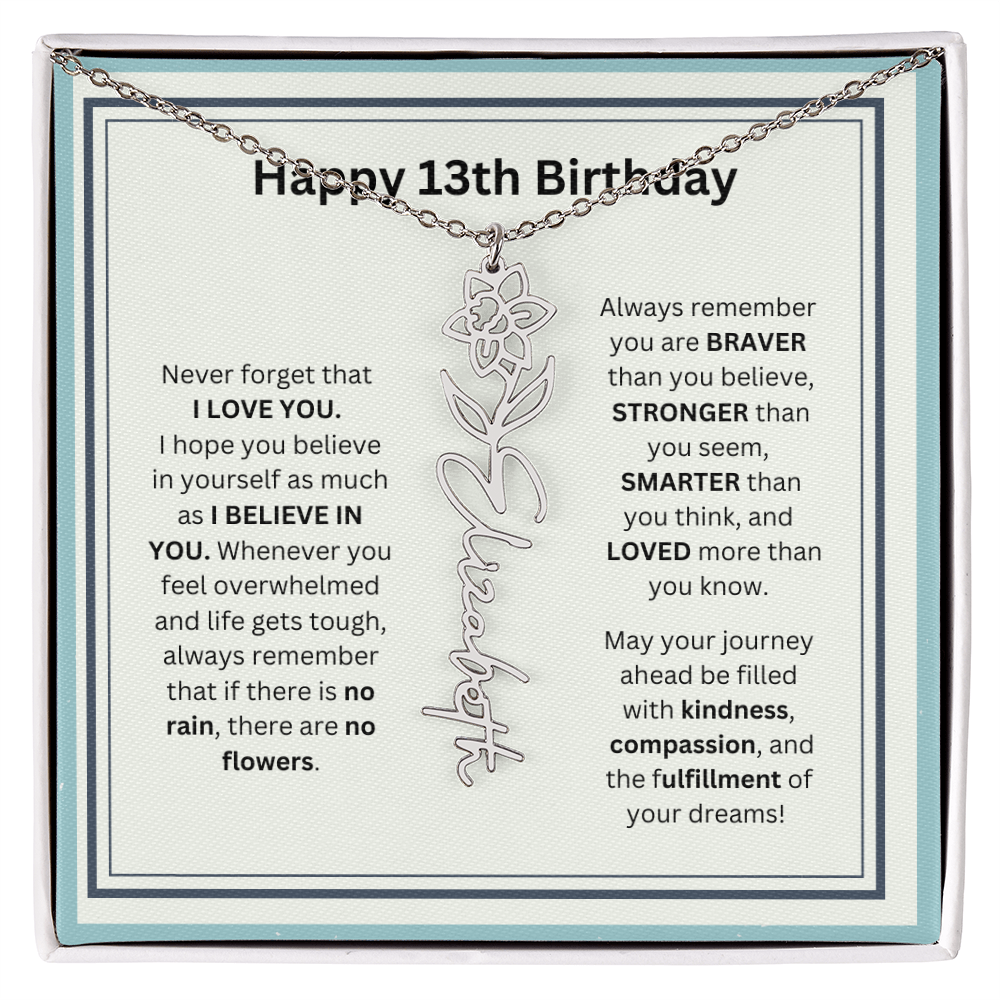13th Personalized Birthday Gift - Flower Name Necklace