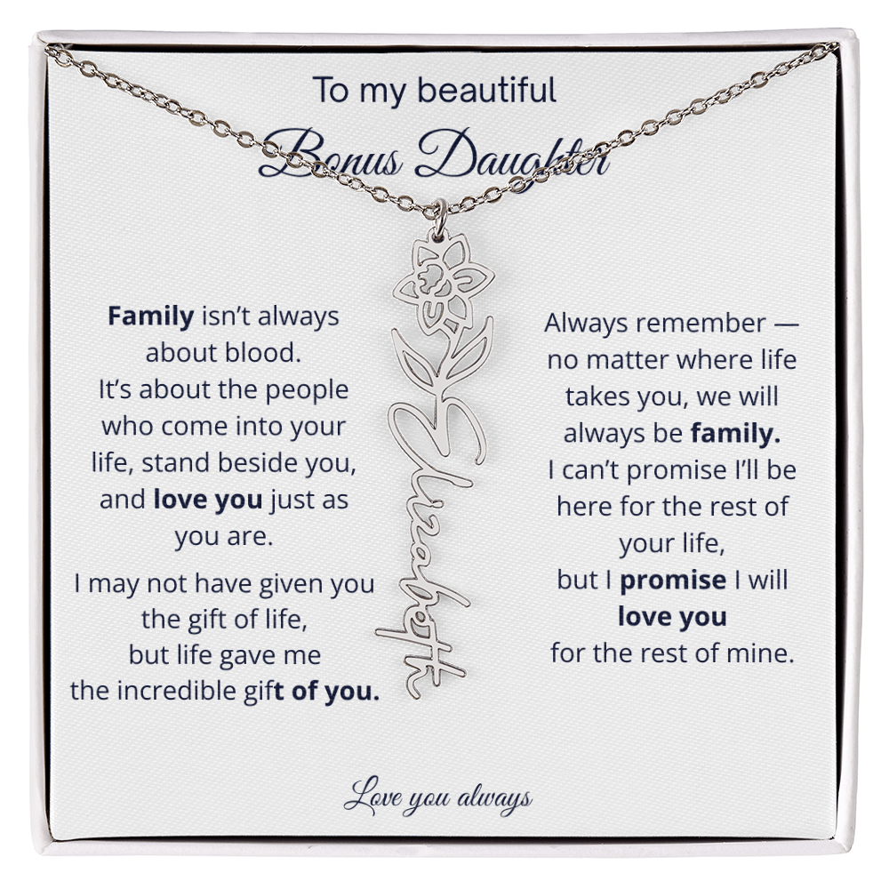 To My Beautiful Bonus Daughter | Love You Always | Birth Flower Name Necklace