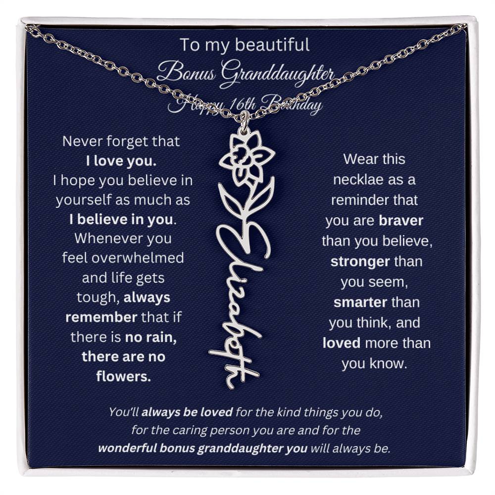 16th Birthday Bonus Granddaughter Gift | Personalized Flower Name Necklace