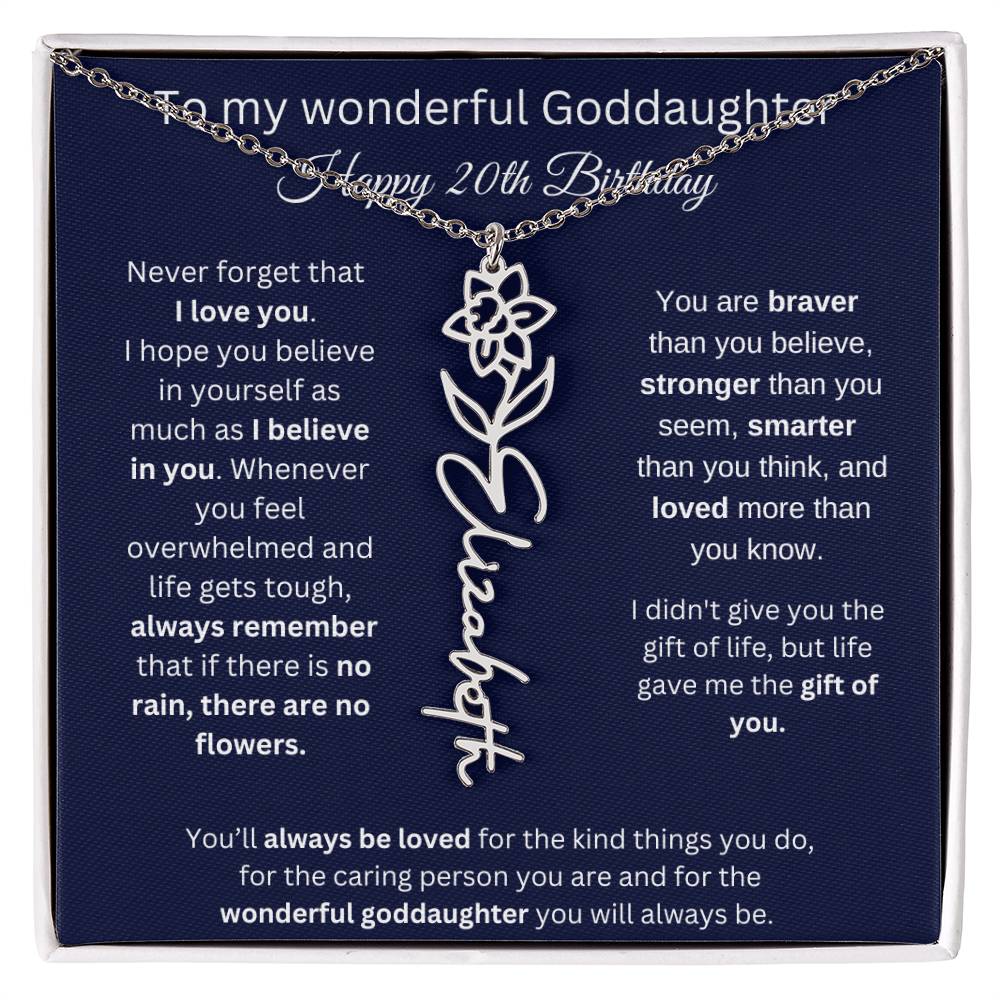 Goddaughter 20th Birthday Gift | Flower Name Necklace