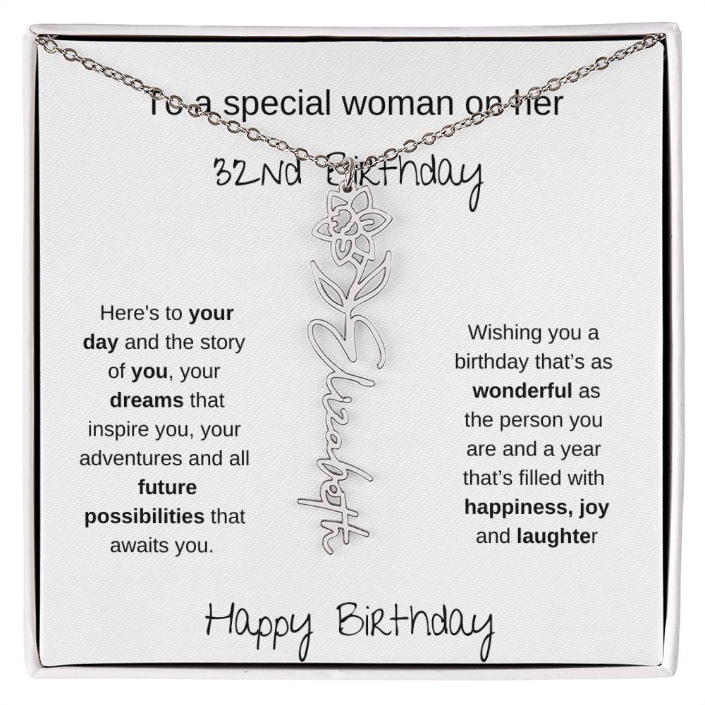 A Special Woman 32nd Birthday | Flower Name Necklace