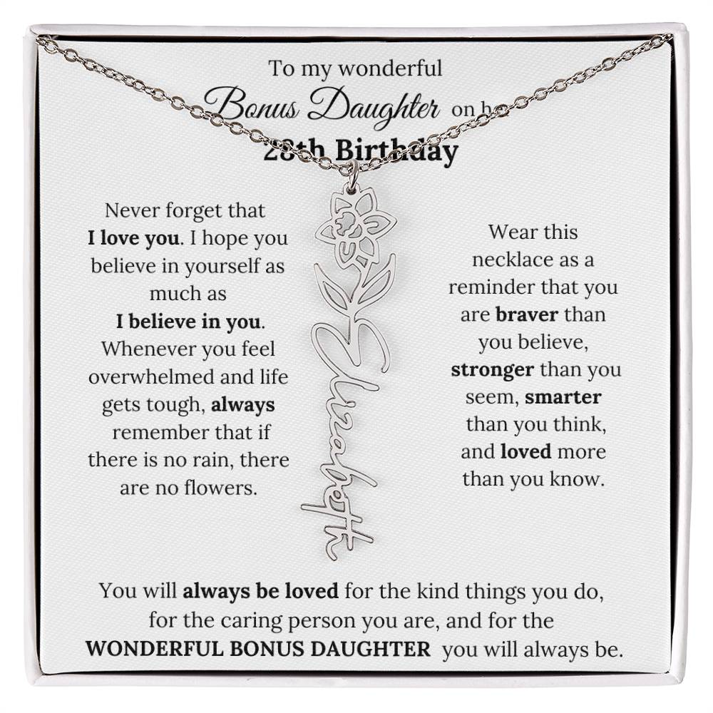 To My Wonderful Bonus Daughter On Her 28th Birthday | I Love You | Flower Name Necklace
