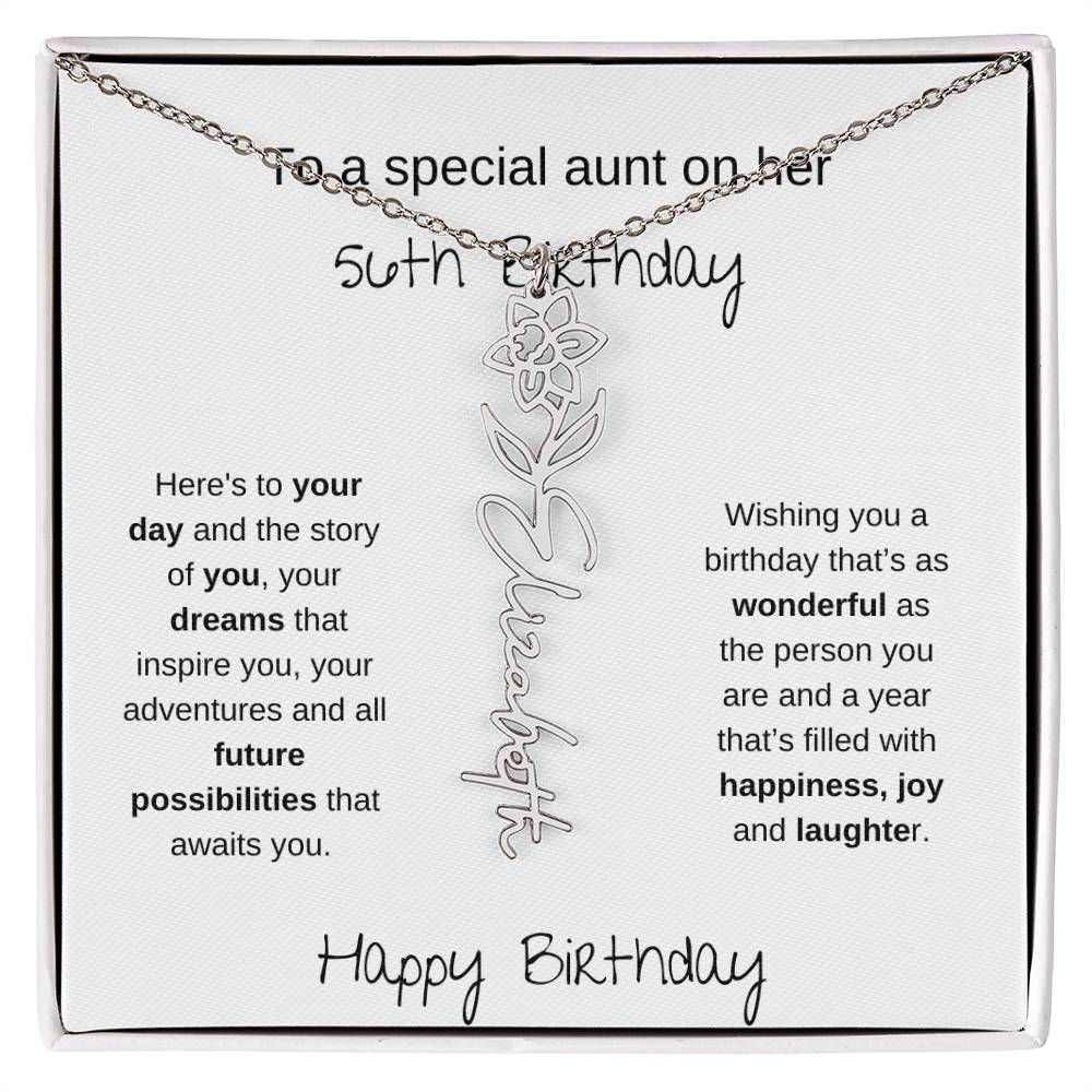 To A Special Aunt On Her 56th  Birthday | Flower Name Necklace