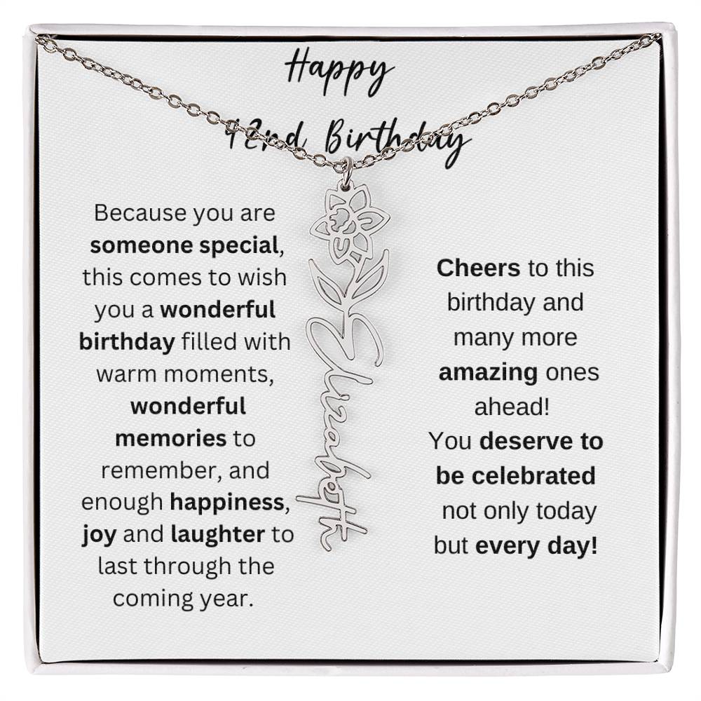 Happy 42nd Birthday - Flower Name Necklace
