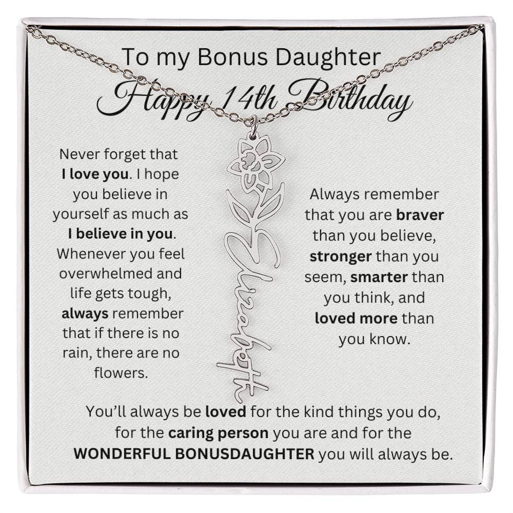 14th Birthday Gift To My Bonus Daughter | Flower Name Necklace