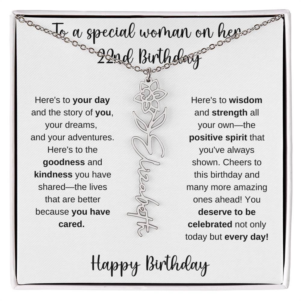 22nd Birthday - Flower Name Necklace