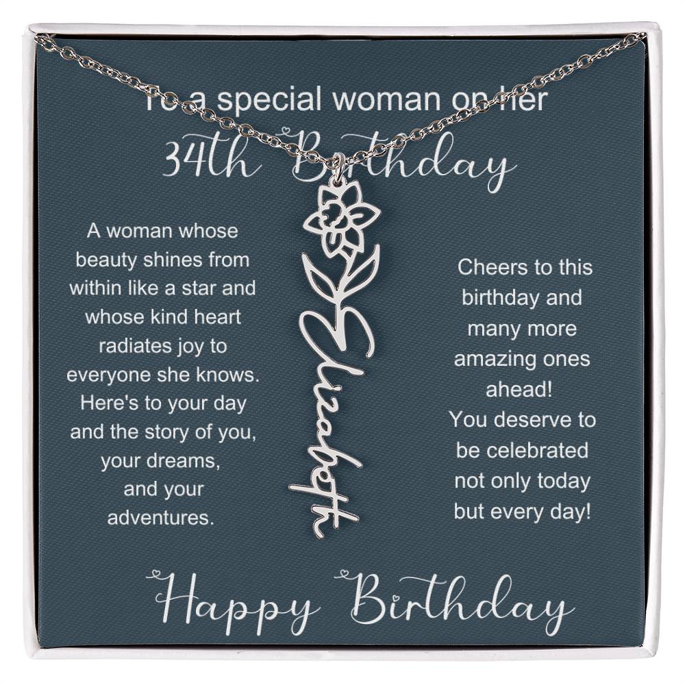 To A Special Woman On Her 34th Birthday | Flower Name Necklace