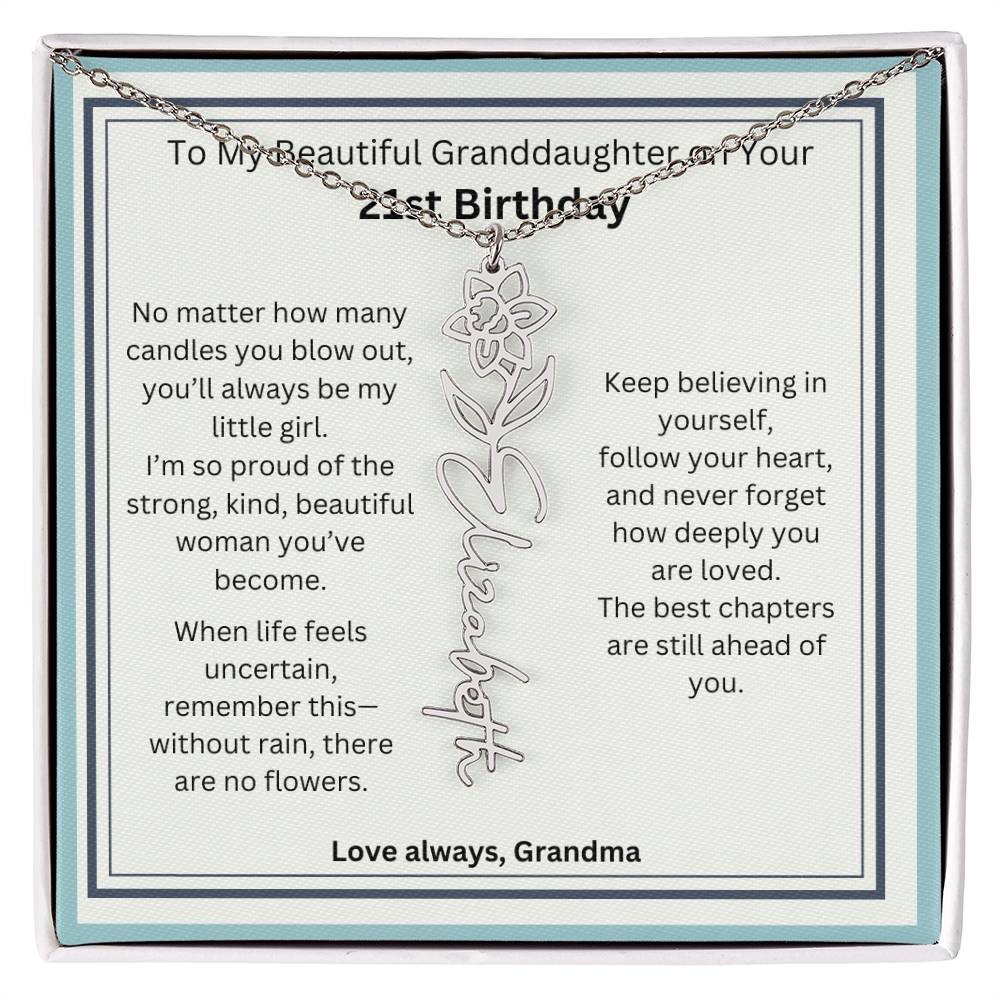 21st Birthday Gift for Granddaughter - Birth Flower Name Necklace