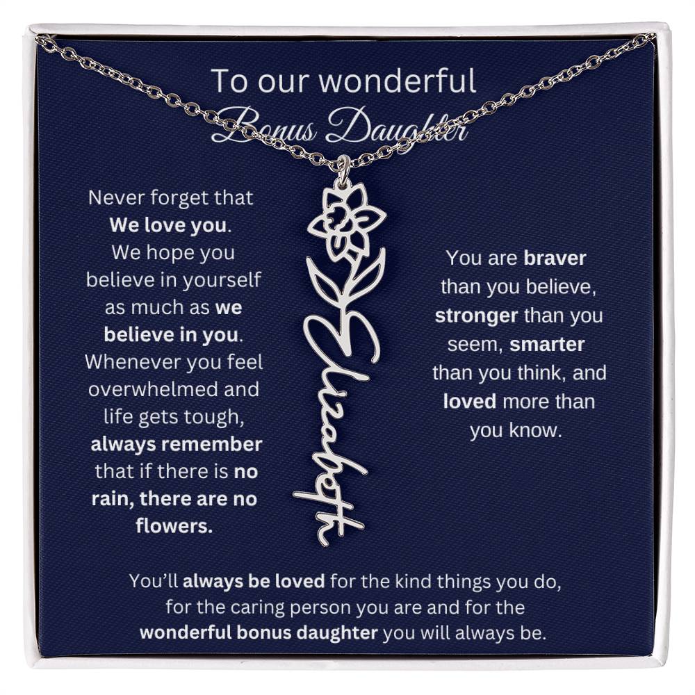 To Our Wonderful Bonus Daughter Personalized Birth Month Flower Necklace 1
