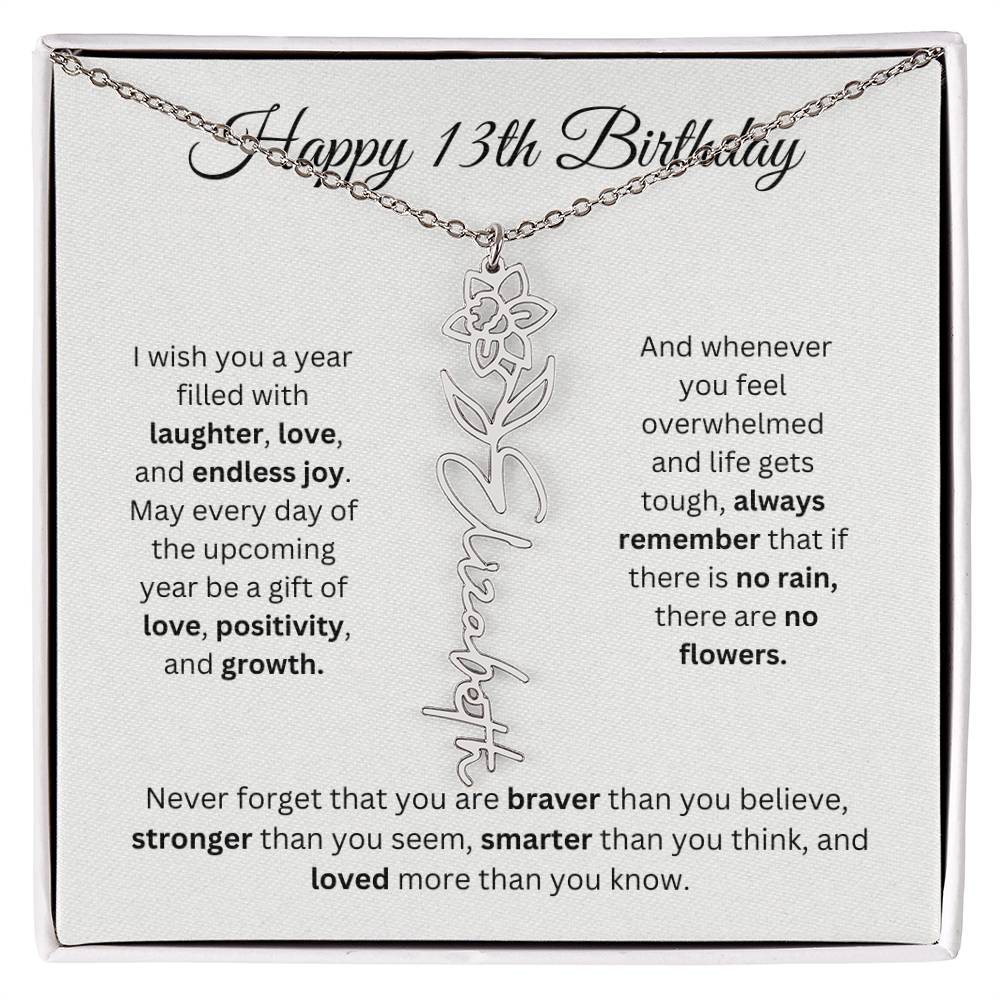 Happy 13th Birthday - Flower Name Necklace