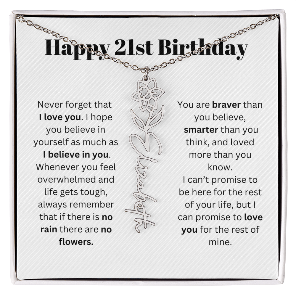 21st Personalized Birthday Gift for Her - Flower Name Necklace
