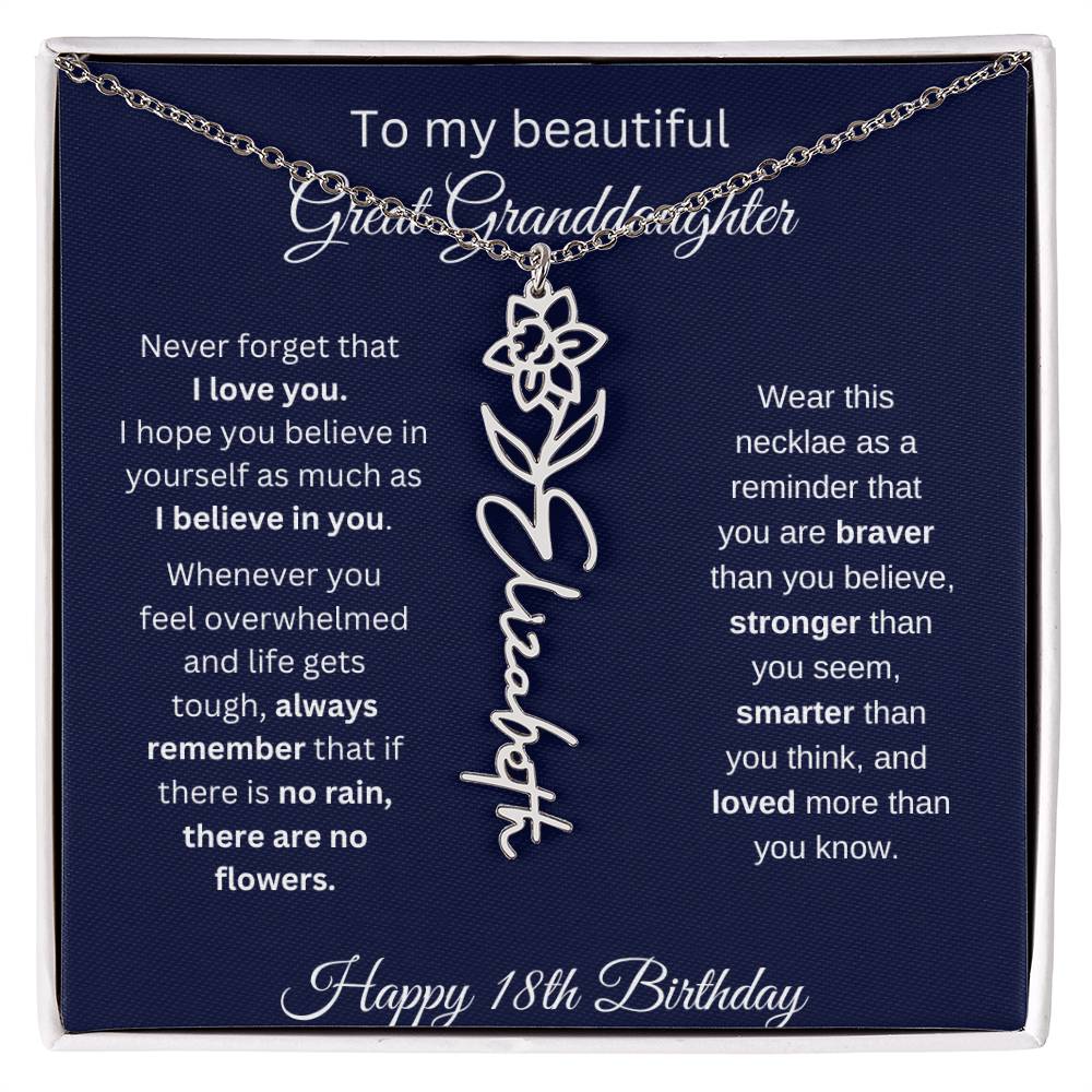 Personalized 18th Birthday Gift Great Granddaughter | Flower Name Necklace