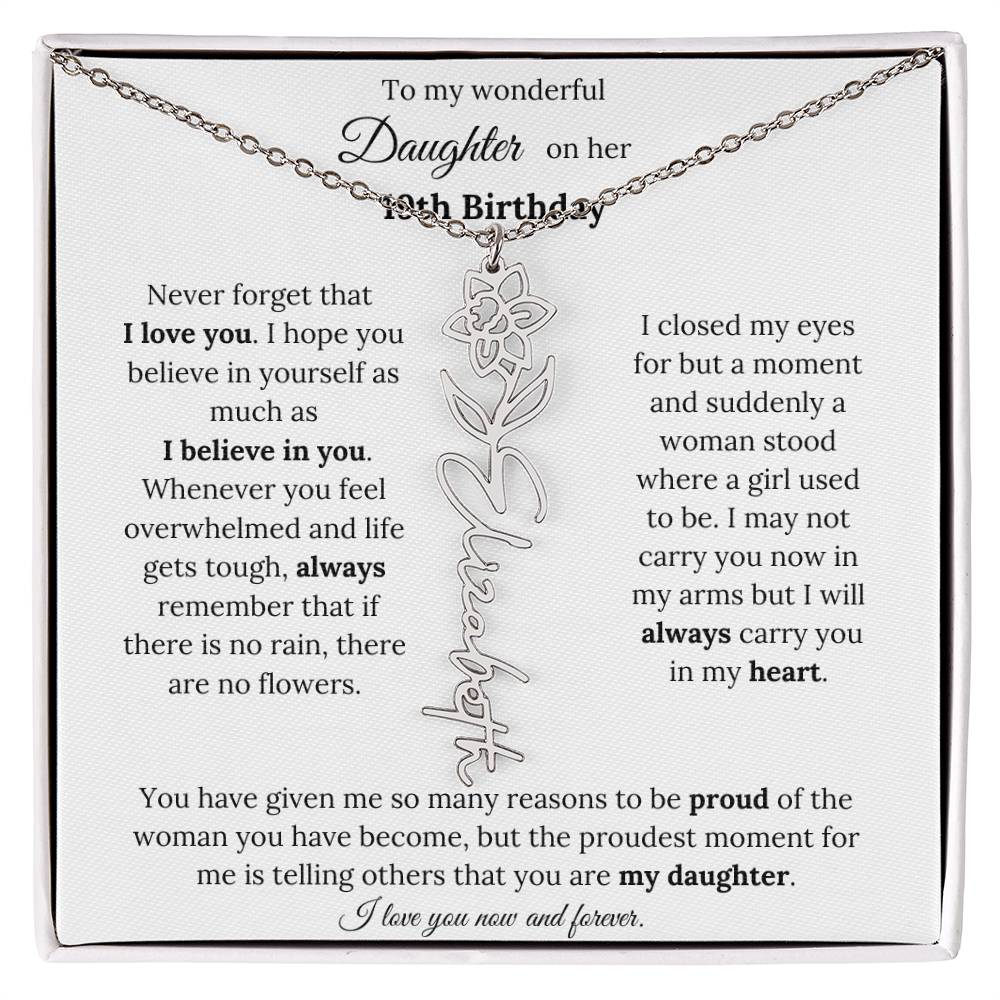 Custom Birth Flower Name Necklace To My Daughter On Her 19th Birthday