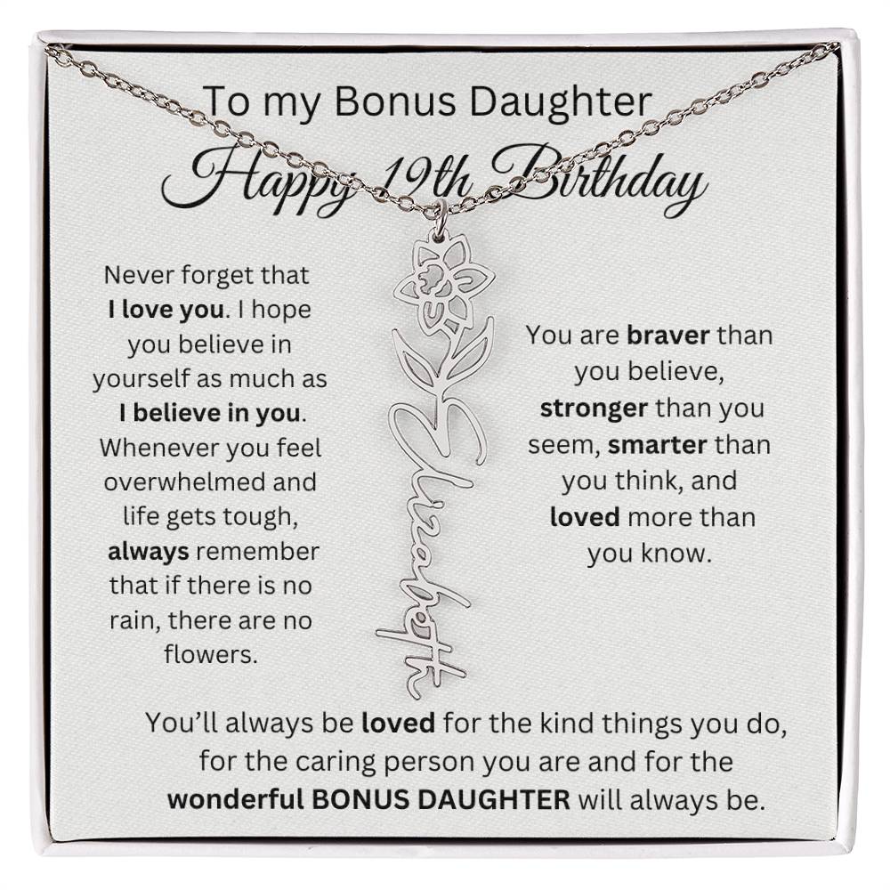 To My Bonus Daughter | Happy 19th Birthday | Flower Name Necklace