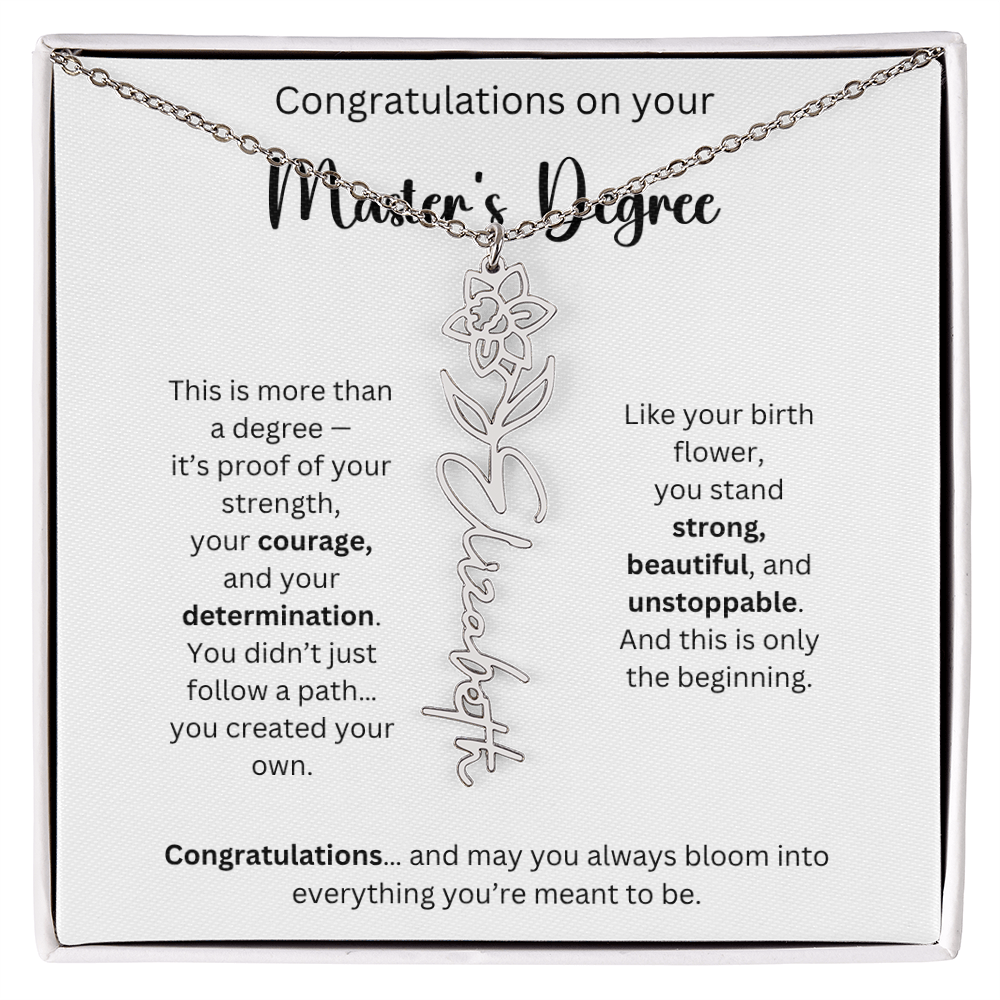 Masters Degree Graduation Gift - Personalized Birth Flower Name Necklace