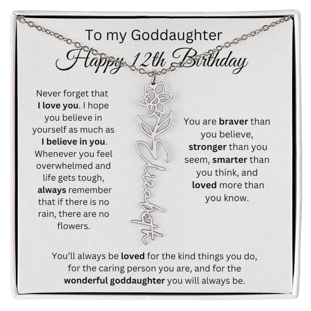 To My Goddaughter Happy 12th Birthday - Flower Name Necklace