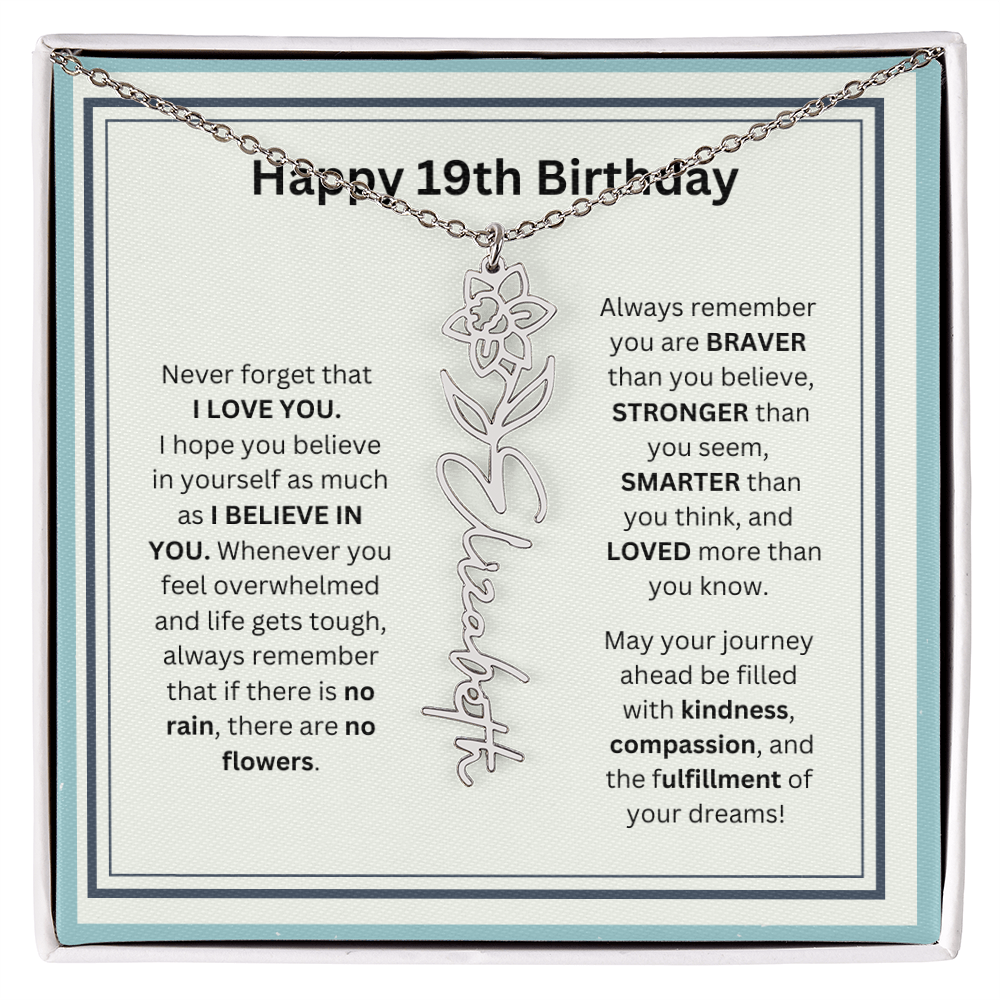 19th Personalized Birthday Gift - Flower Name Necklace