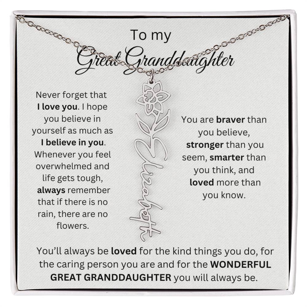 To My Great Granddaughter | I Love You | Flower Name Necklace