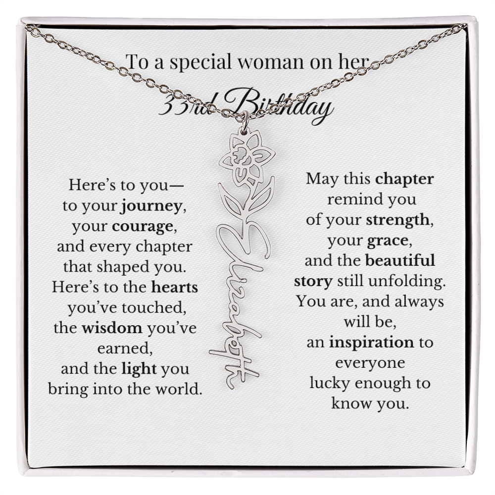 33rd Birthday Gift for Her Birth Flower Name Necklace