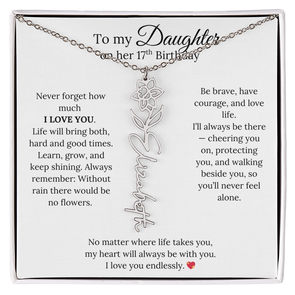 17th Birthday Gift from Mom - Personalized Flower Name Necklace