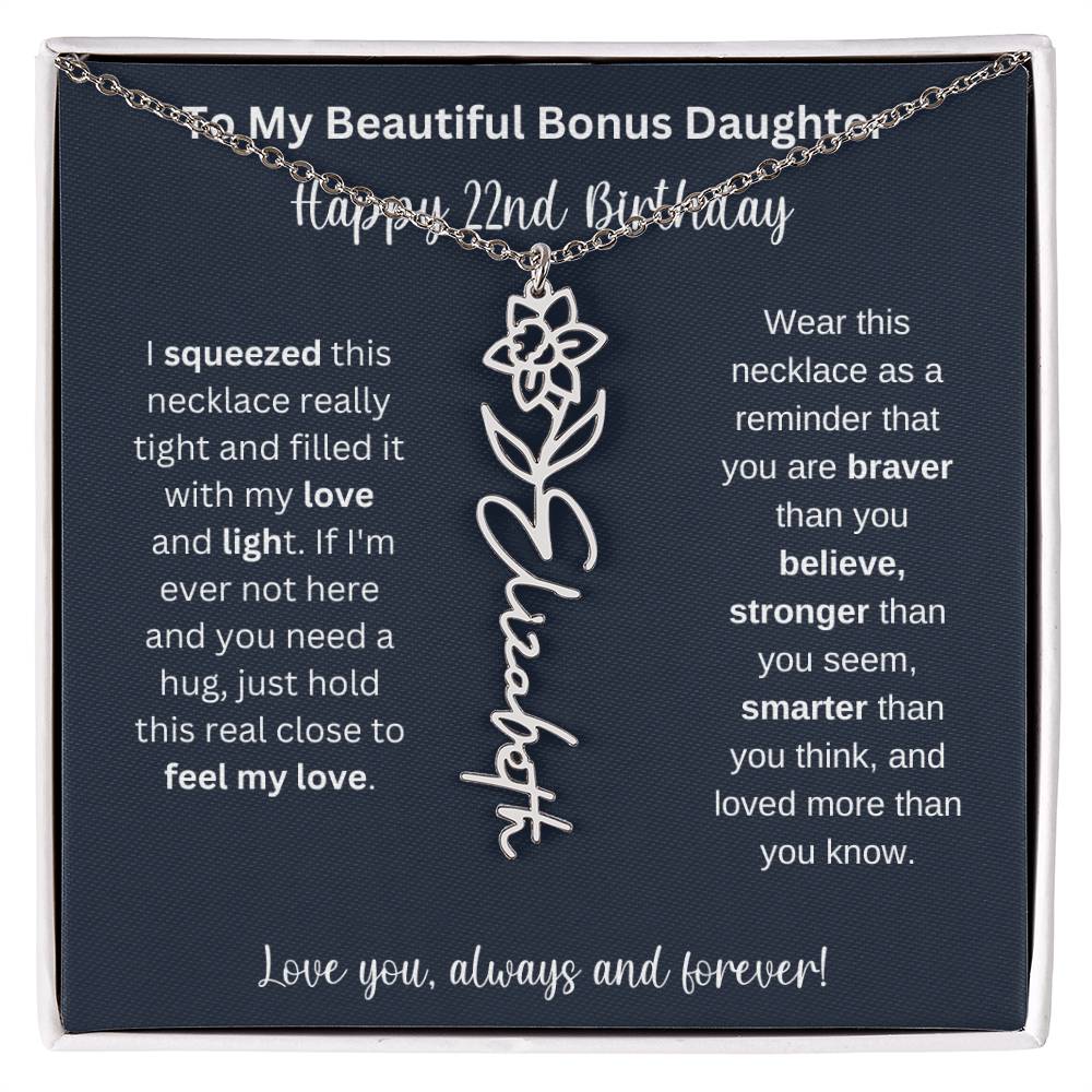 To My Beautiful Bonus Daughter | Happy 22nd Birthday | Flower Name Necklace