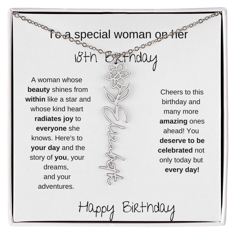 To A Special Women On Her 18th Birthday - Flower Name Necklace