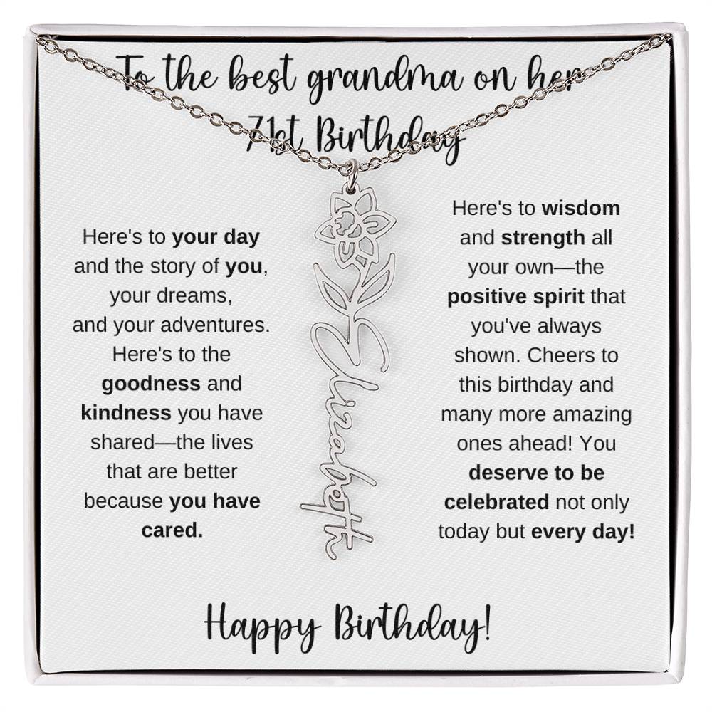 To The Best Grandma - Happy 71st Birthday | Flower Name Necklace