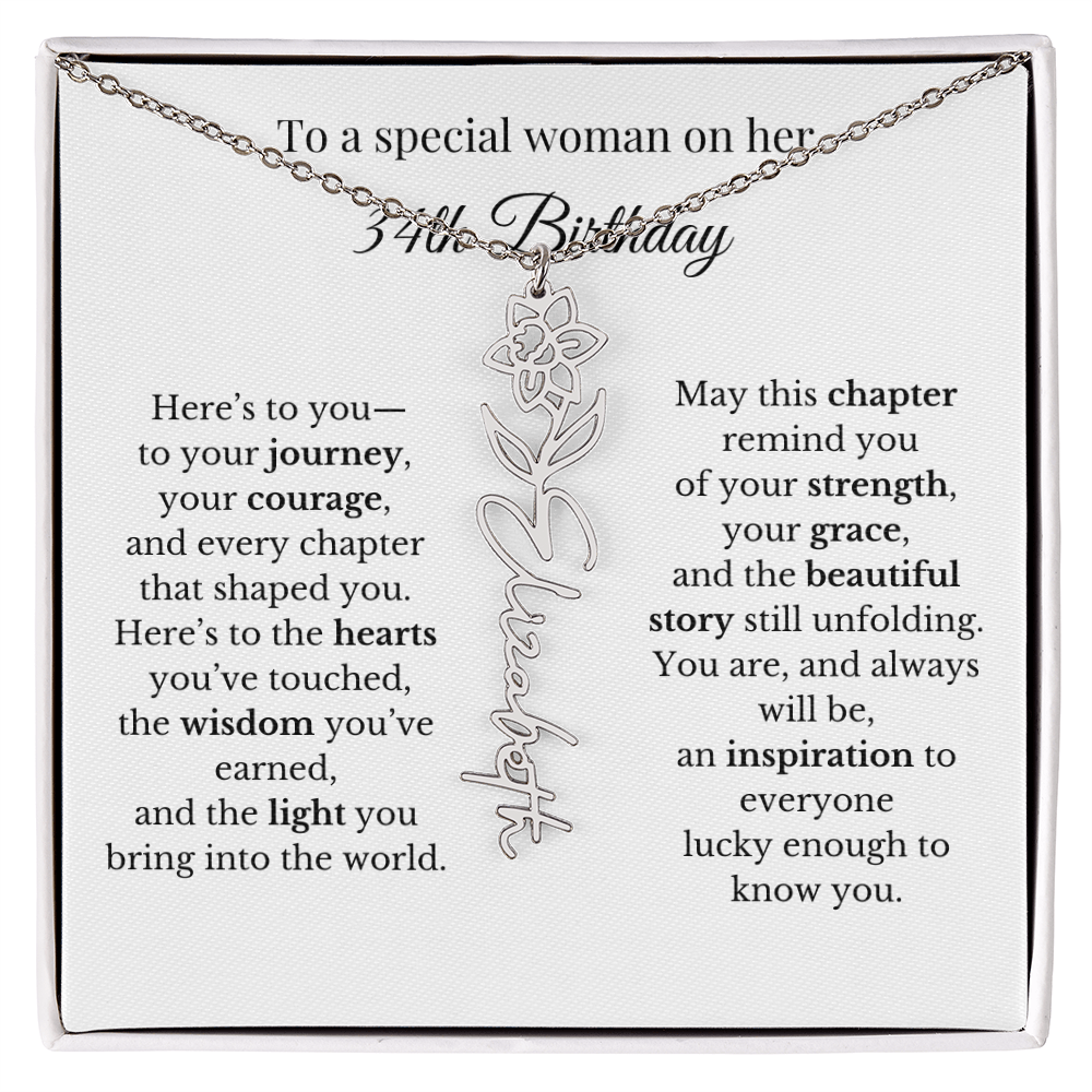 34th Birthday Gift for Her Birth Flower Name Necklace