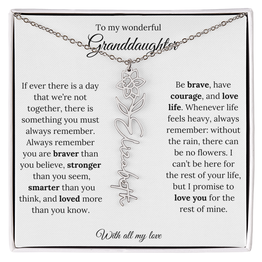 Personalized Birth Flower Name Necklace for Granddaughter