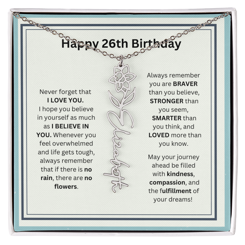 26th Personalized Birthday Gift - Flower Name Necklace