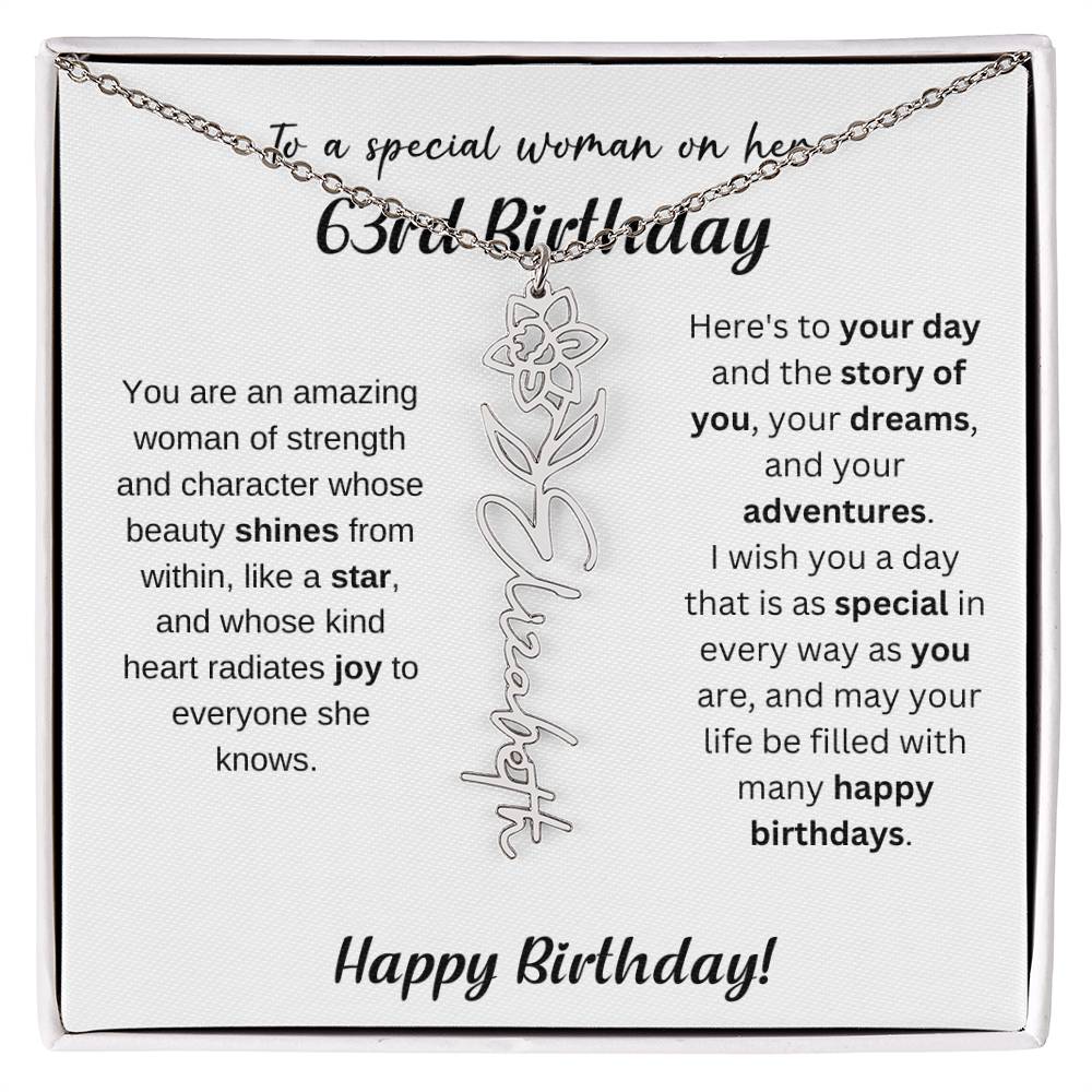 63rd Birthday Gift Birthflower Necklace