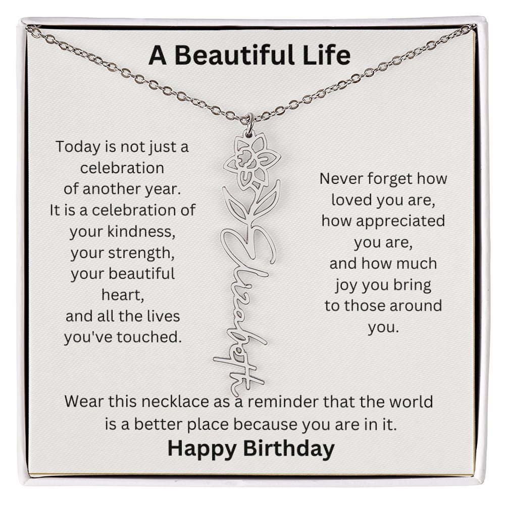 Personalized Birth Flower Name Necklace Birthday Gift for Her