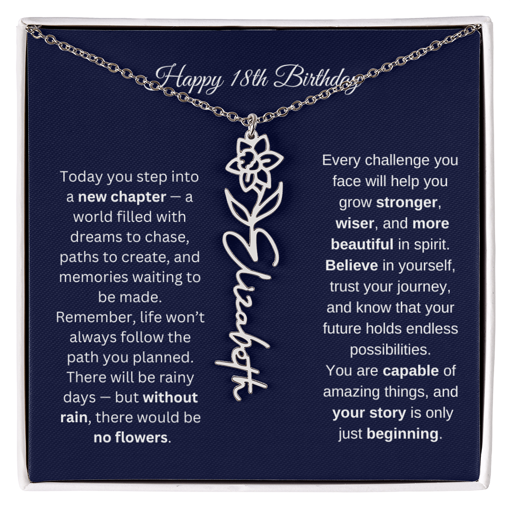 18th Birthday Birth Flower Name Necklace