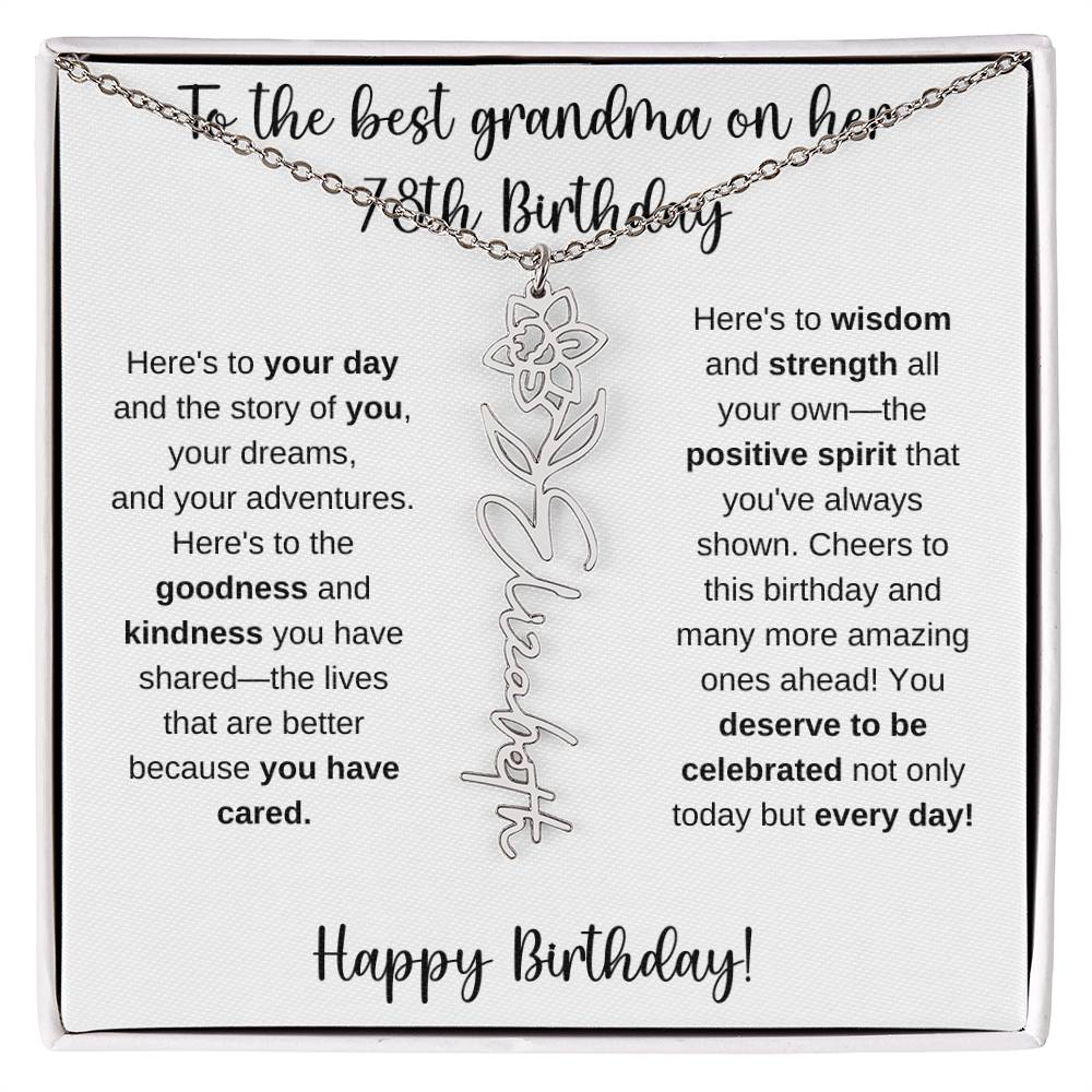 To The Best Grandma - Happy 78th Birthday | Flower Name Necklace