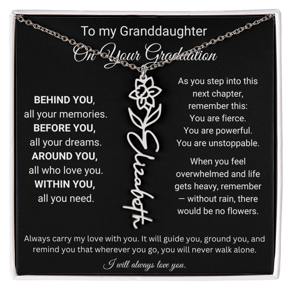 To My Granddaughter On Your Graduation | You're Unstopable | Flower Name Necklace