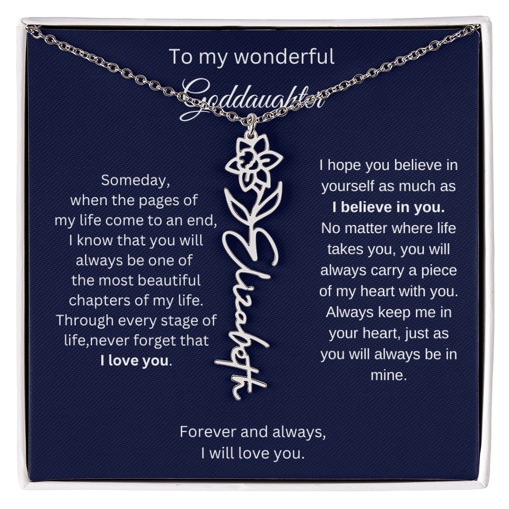 Luxury Goddaughter Gift - Birth Flower Name Necklace