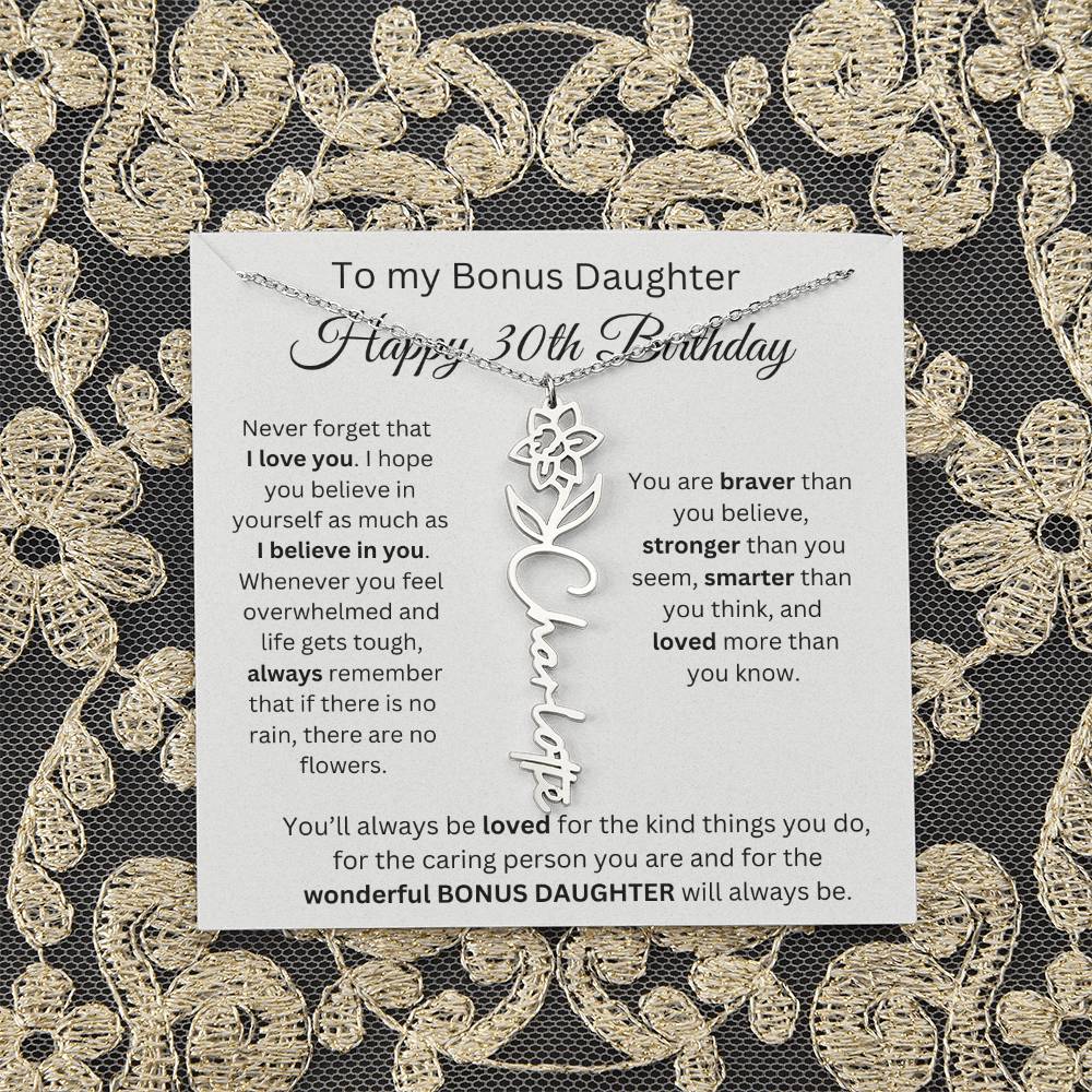To My Bonus Daughter | Happy 30th Birthday | Flower Name Necklace