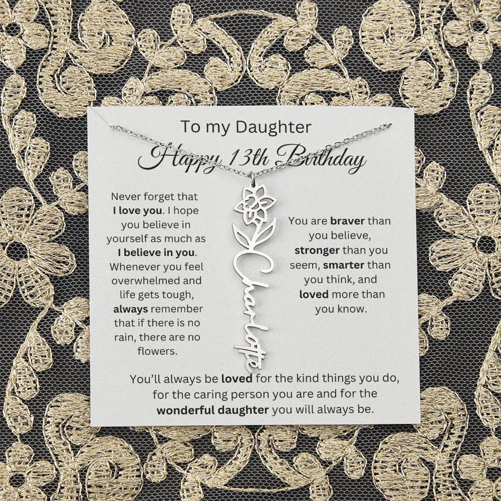 Happy 13th Birthday - Flower Name Necklace