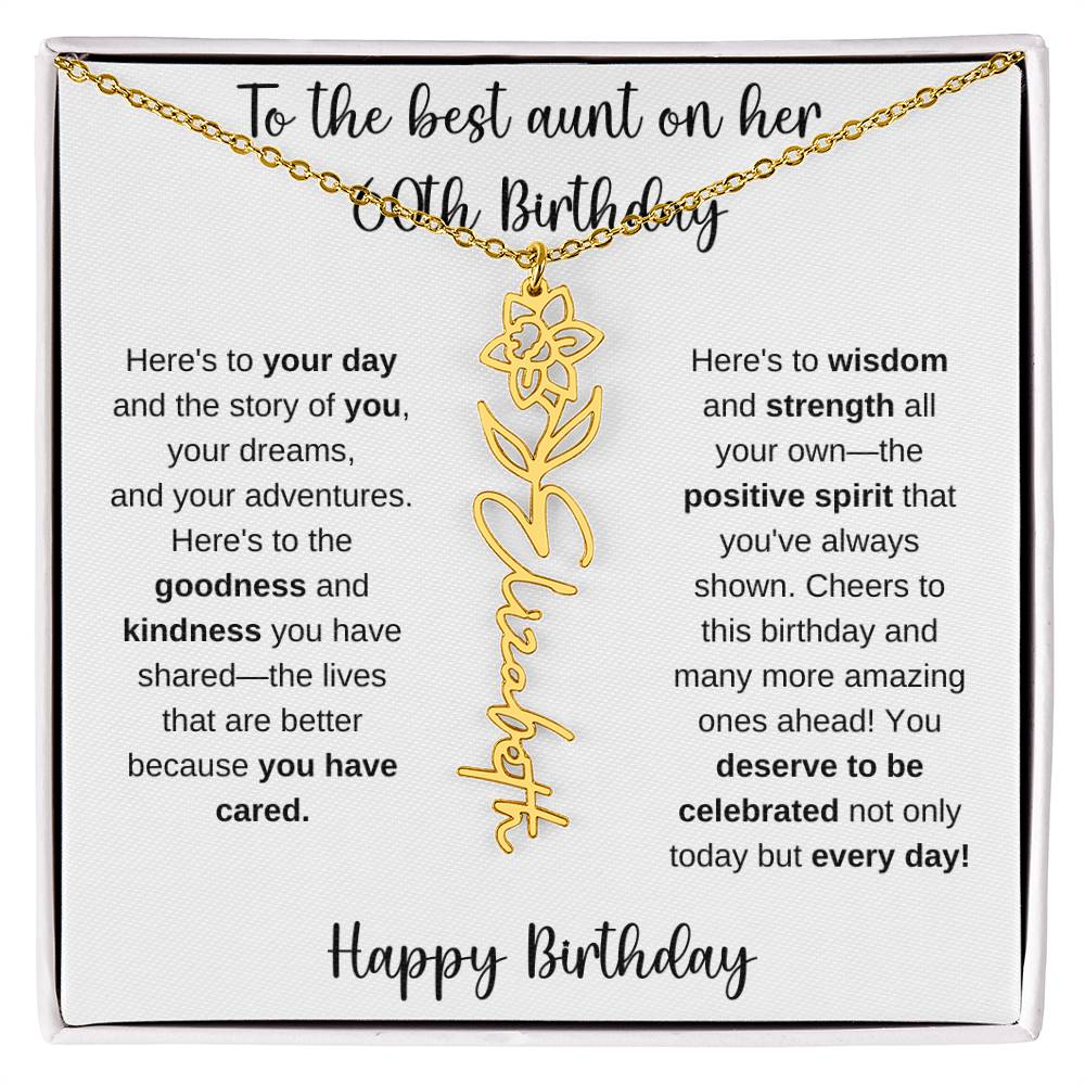 To The Best Aunt - Happy 60th Birthday | Flower Name Necklace