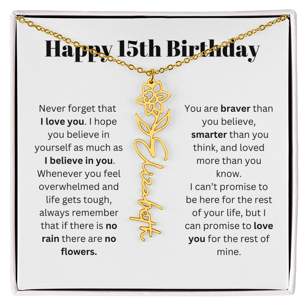 15th Personalized Birthday Gift for Her - Flower Name Necklace