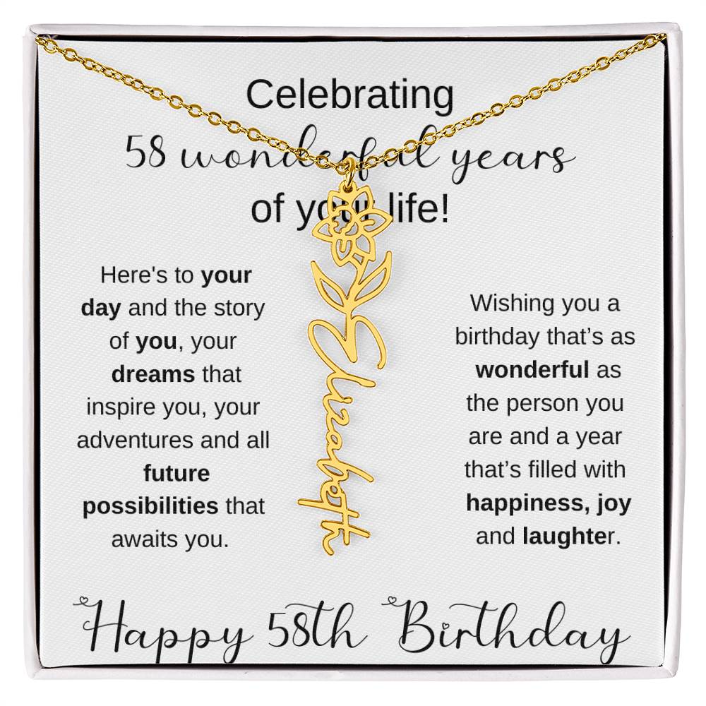 Happy 58th Birthday | Flower Name Necklace